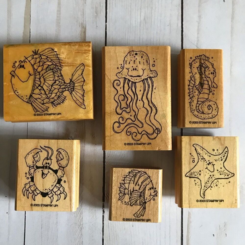 Stampin up Fishy Friends wood mounted rubber stamps set of 6